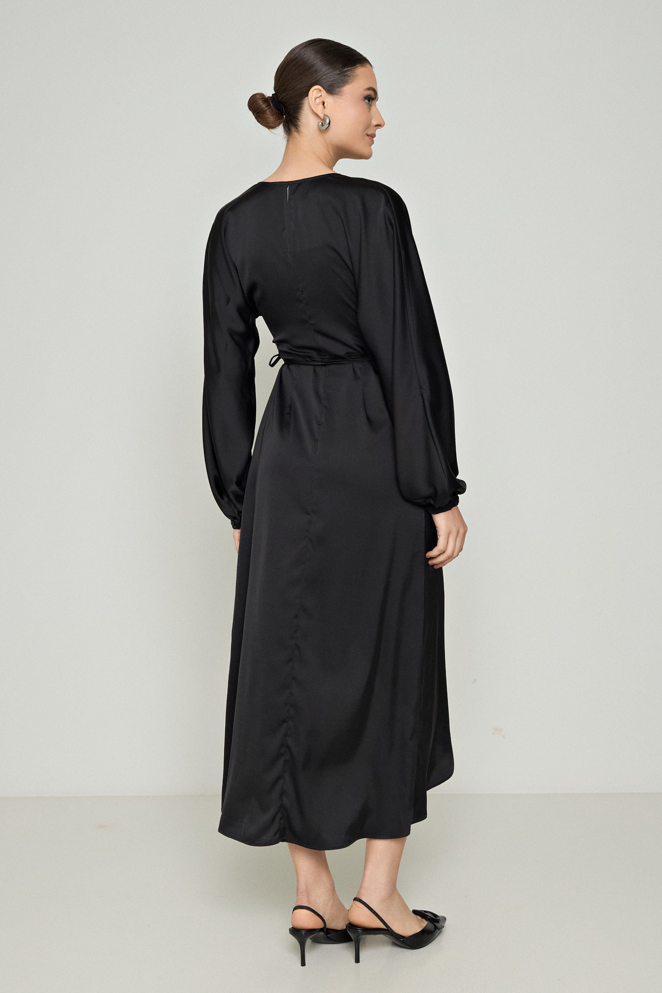 Picture of Printed wrap satin dress