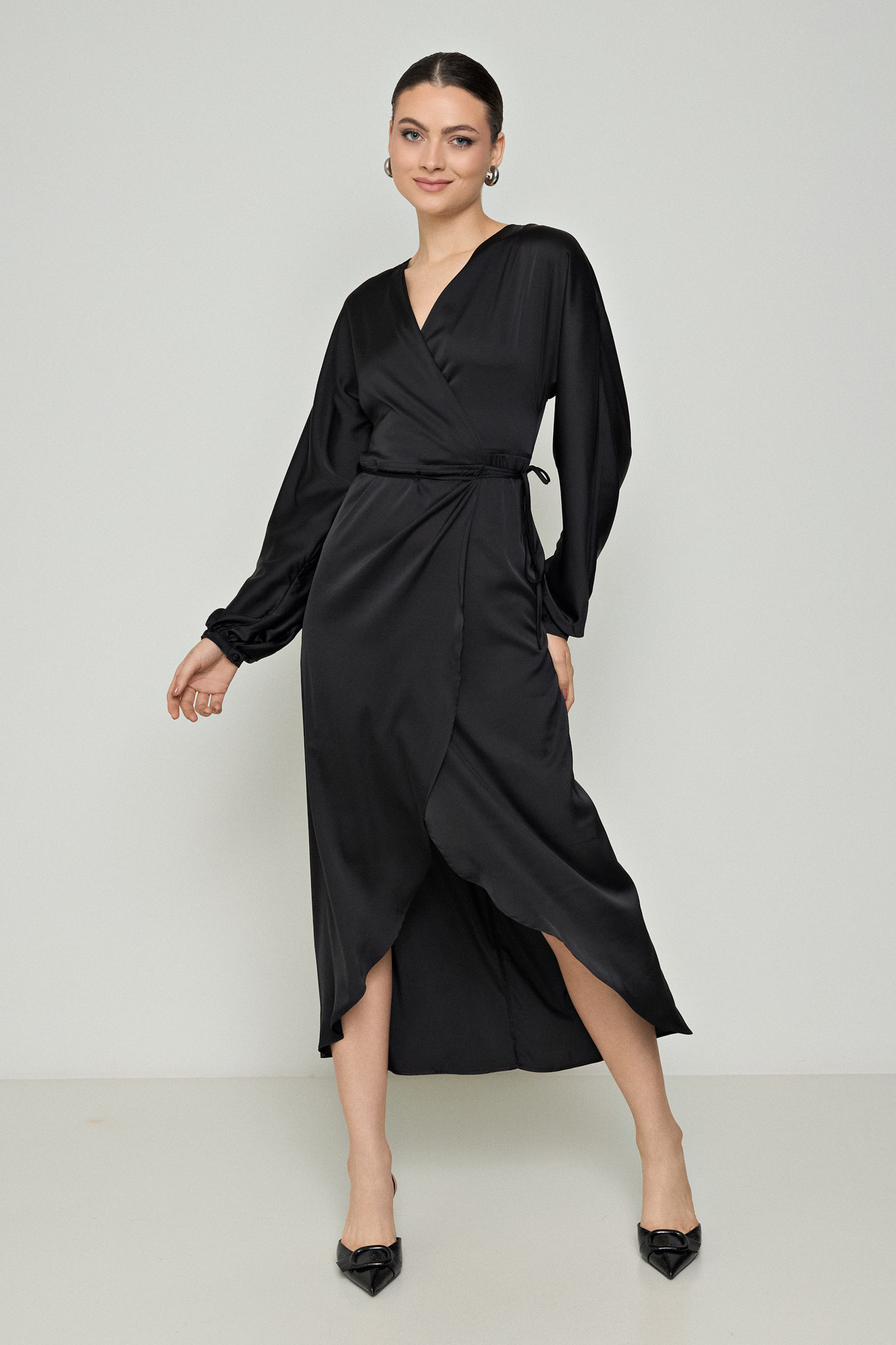 Picture of Printed wrap satin dress