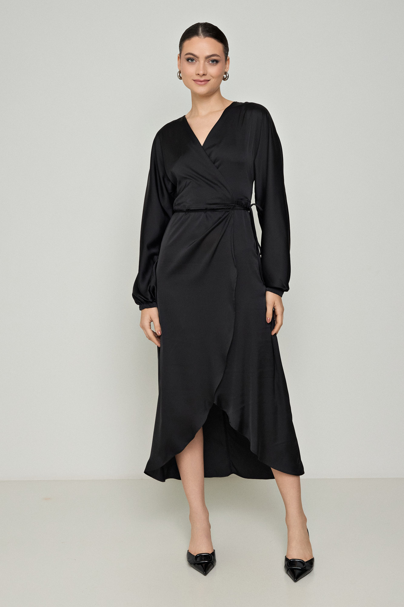 Picture of Printed wrap satin dress