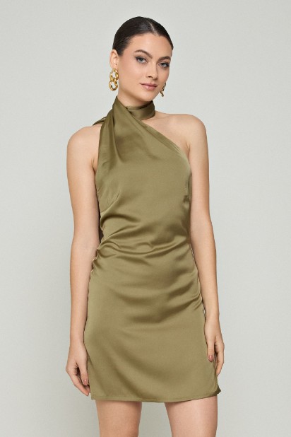 Picture of Open back printed satin mini dress