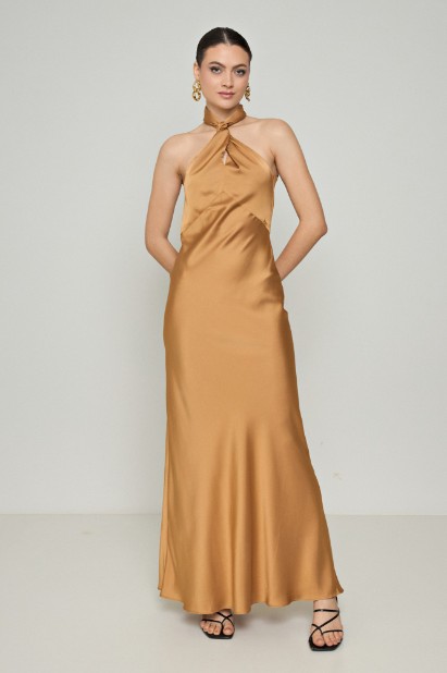Picture of Printed maxi halter satin dress
