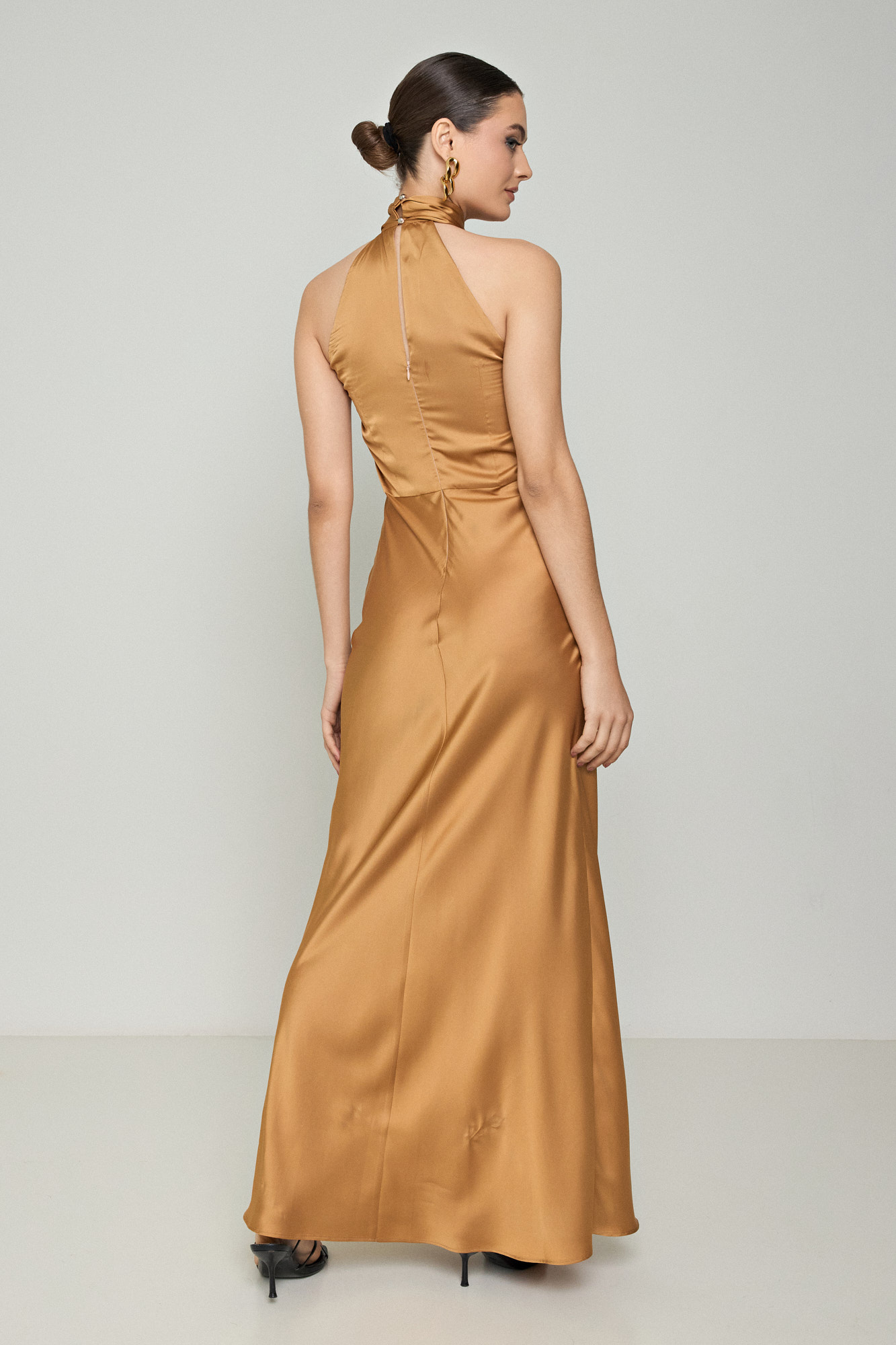 Picture of Printed maxi halter satin dress