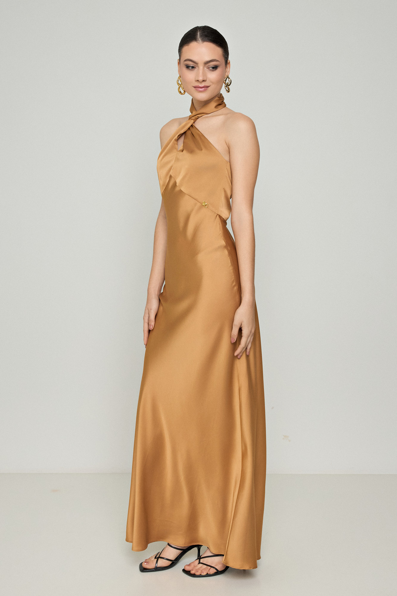 Picture of Printed maxi halter satin dress