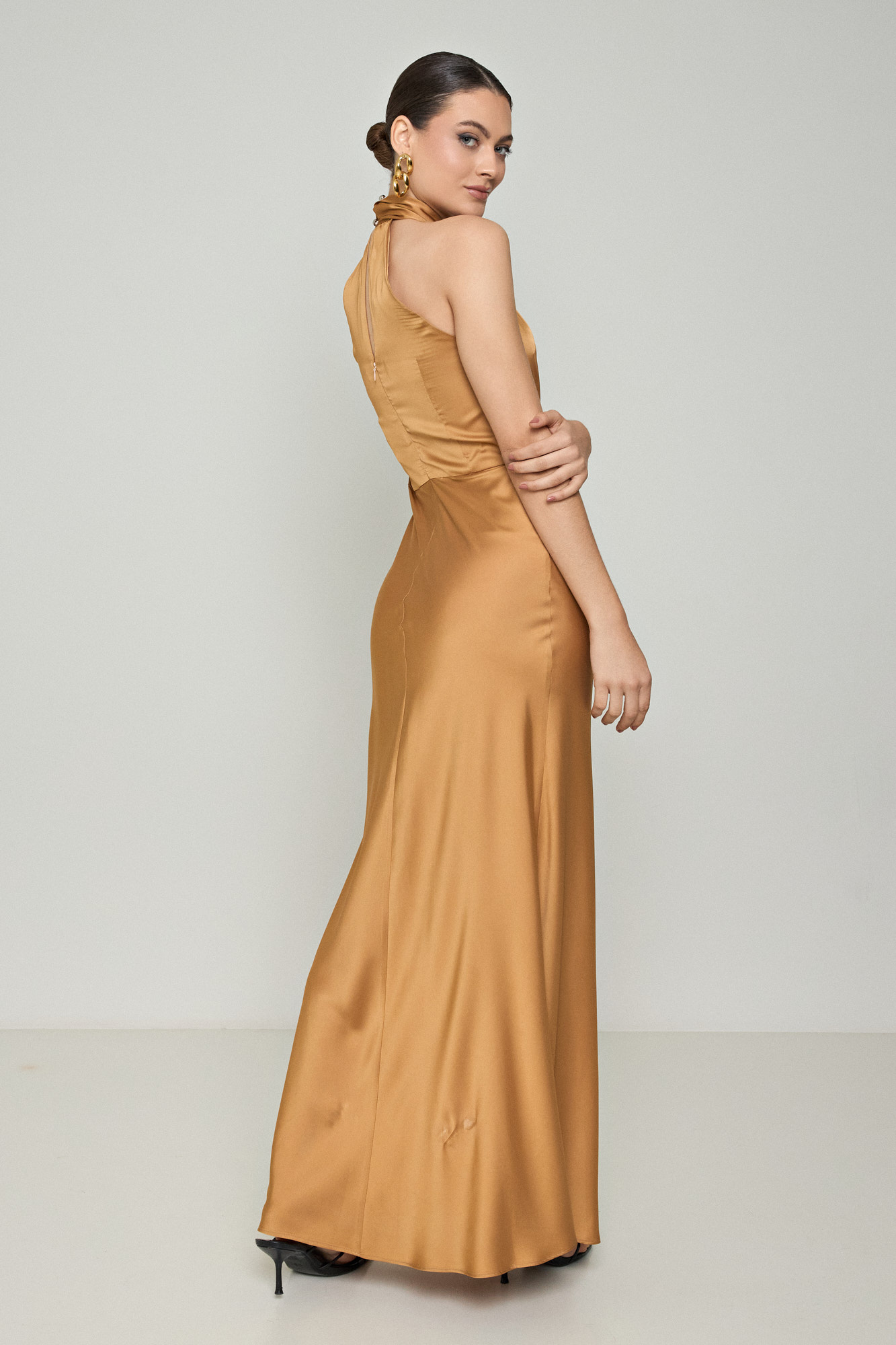 Picture of Printed maxi halter satin dress