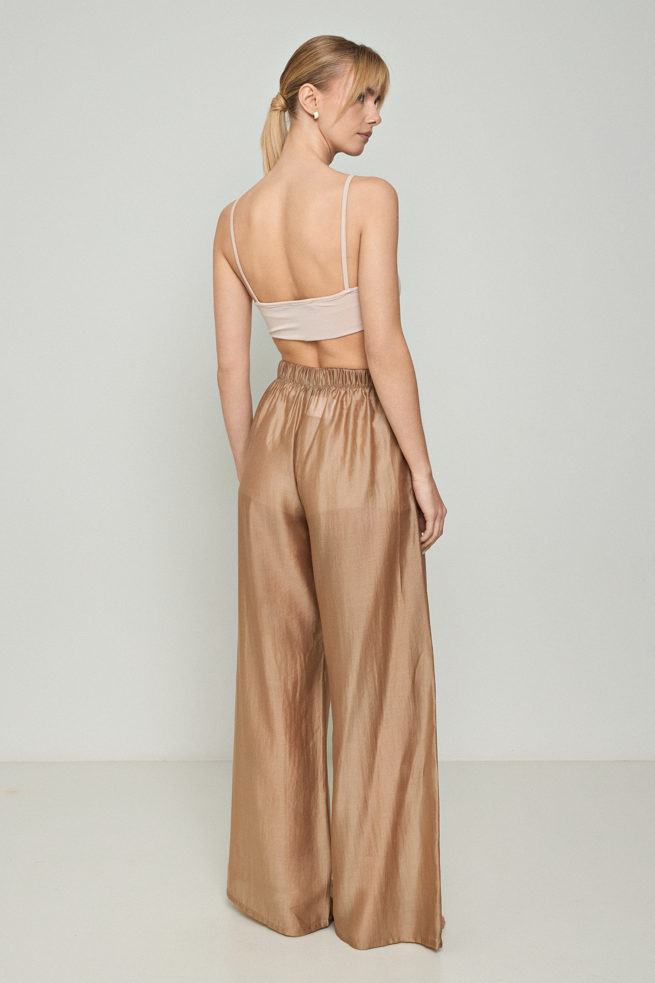 Εικόνα της Παντελόνα wide leg Lyocell Eco με διαφάνεια