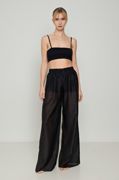 Εικόνα της Παντελόνα wide leg Lyocell Eco με διαφάνεια