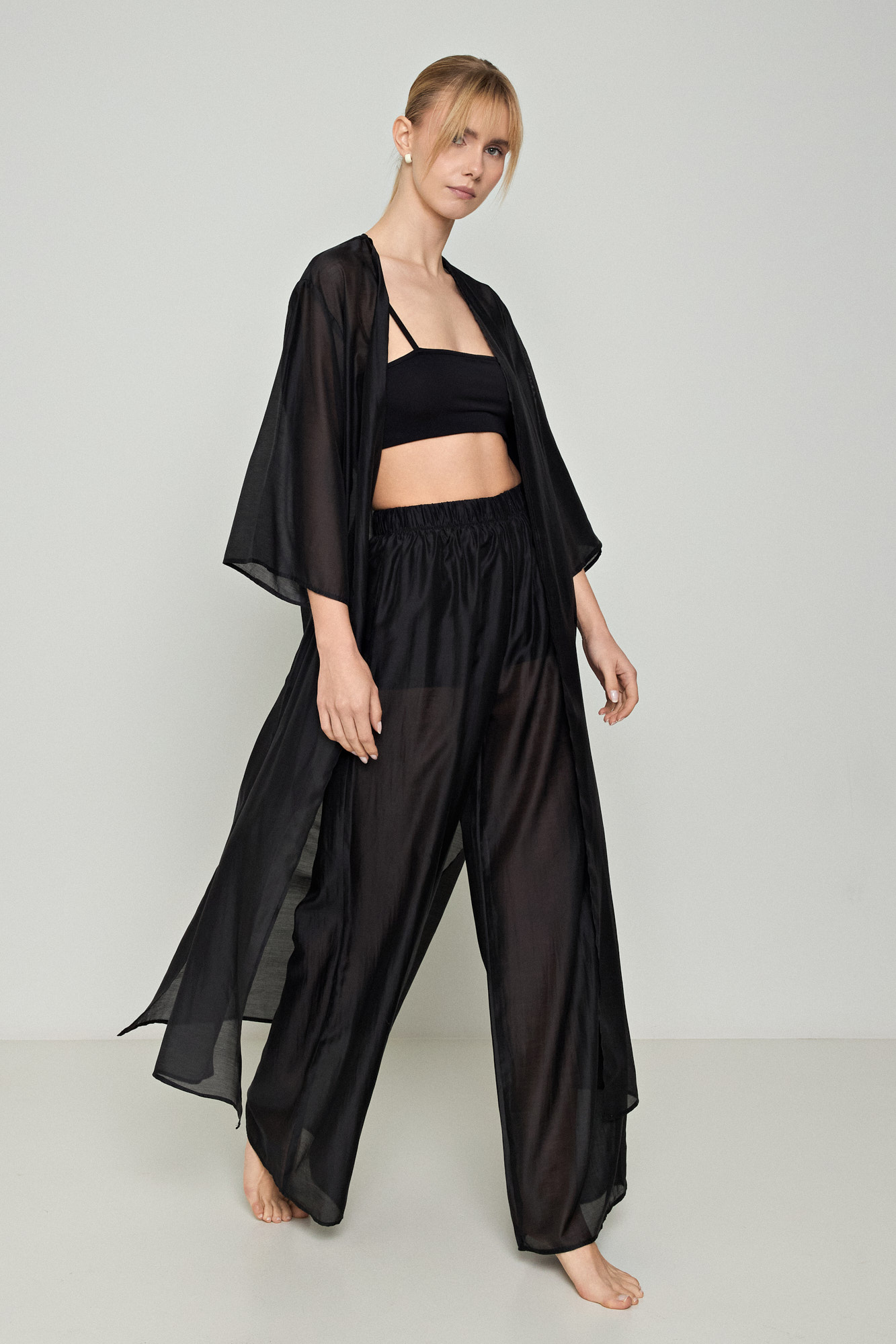 Picture of Wide leg Lyocell Eco trousers with transparency