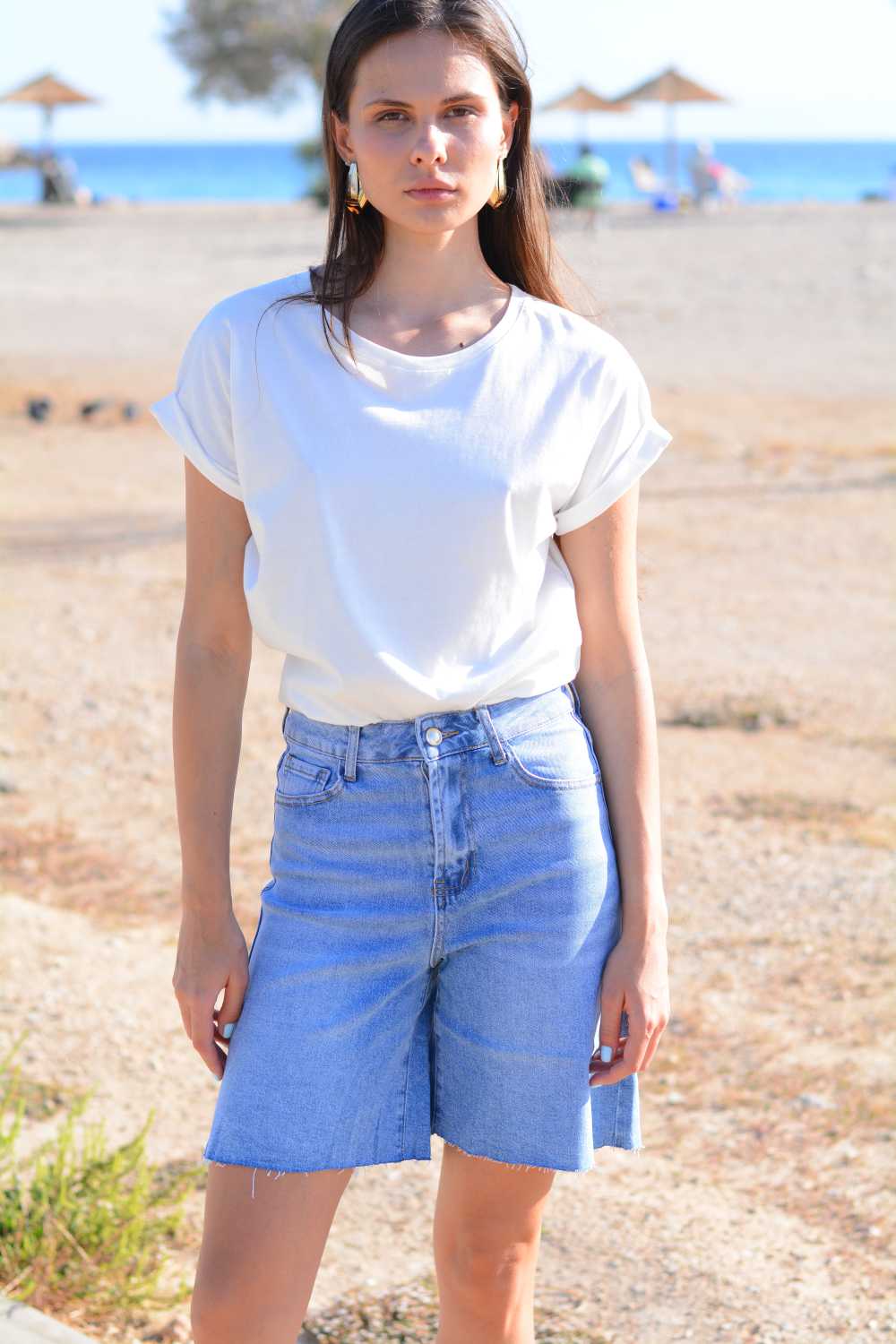 Εικόνα της Τζιν σορτς skinny cut out