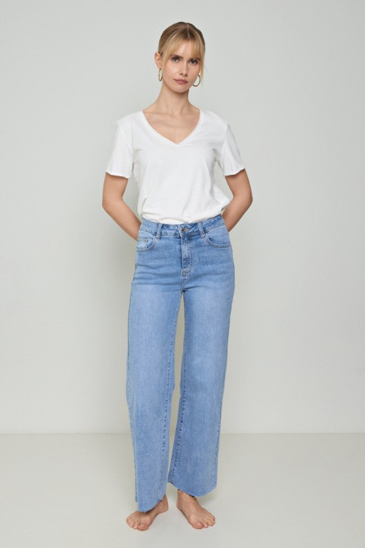 Εικόνα της Τζιν wide leg με κόψιμο κάτω