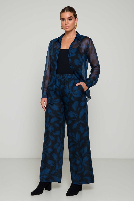 Picture of High-waisted, wide-leg printed satin pants