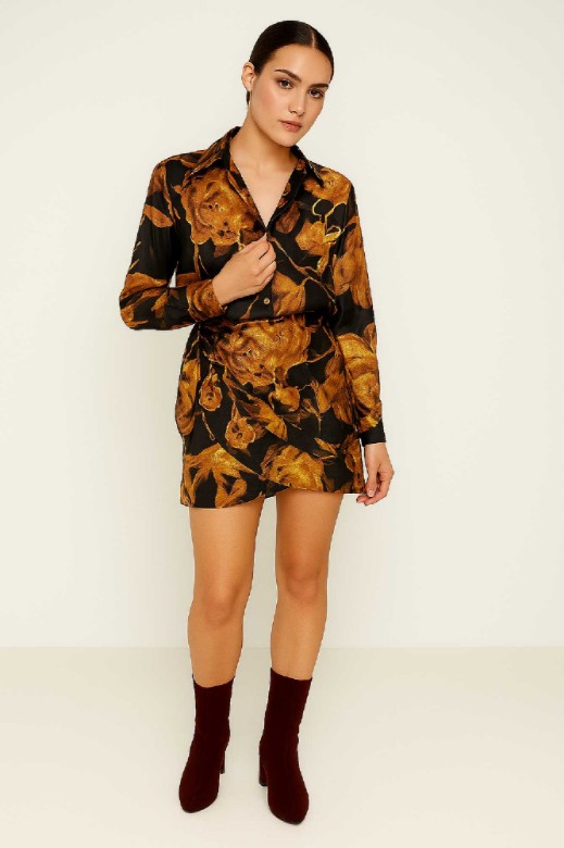 Picture of Asymmetrical mini silky touch skirt with lining