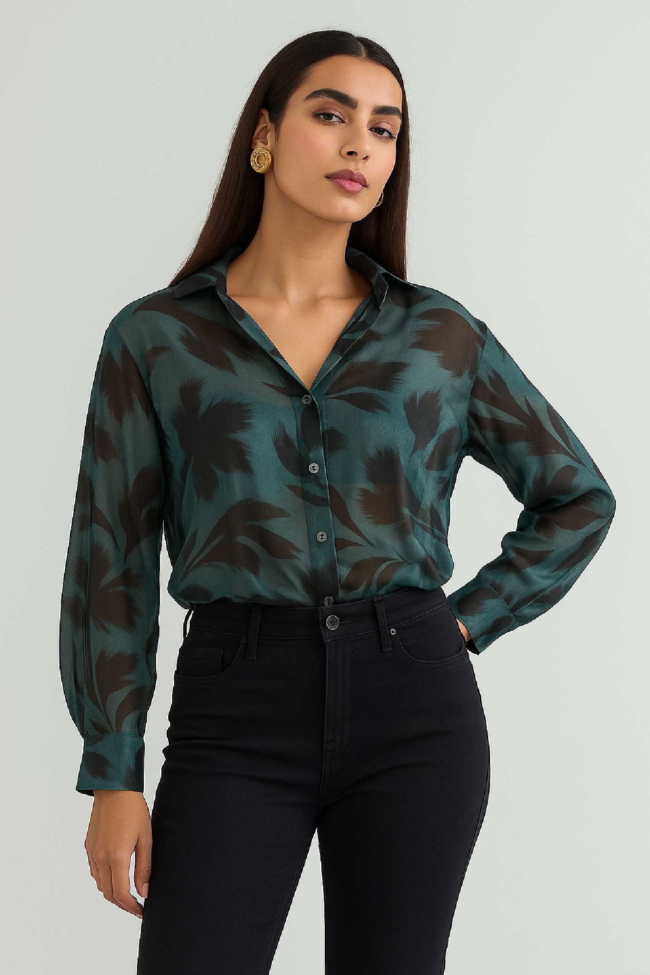 Picture of Silky touch loose shirt with semi-transparency