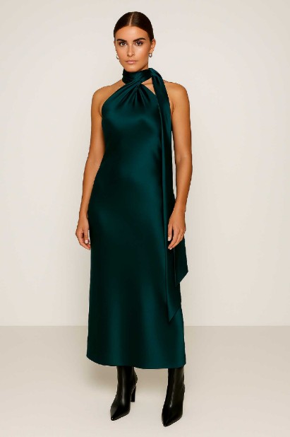 Picture of Premium satin maxi dress with tie at the neck
