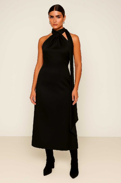 Picture of Premium satin maxi dress with tie at the neck