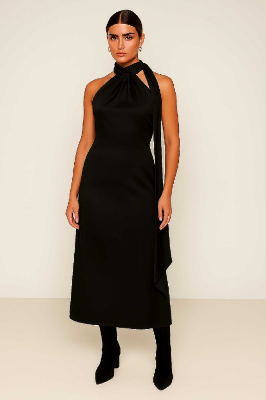 Picture of Premium satin maxi dress with tie at the neck