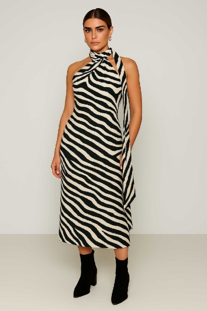 Picture of Printed satin maxi dress with tie at the neck