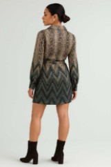 Picture of Printed satin mini wrap dress with ties