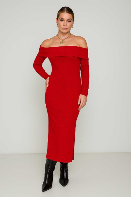 Picture of Essentians Off-Shoulder Knitted Dress