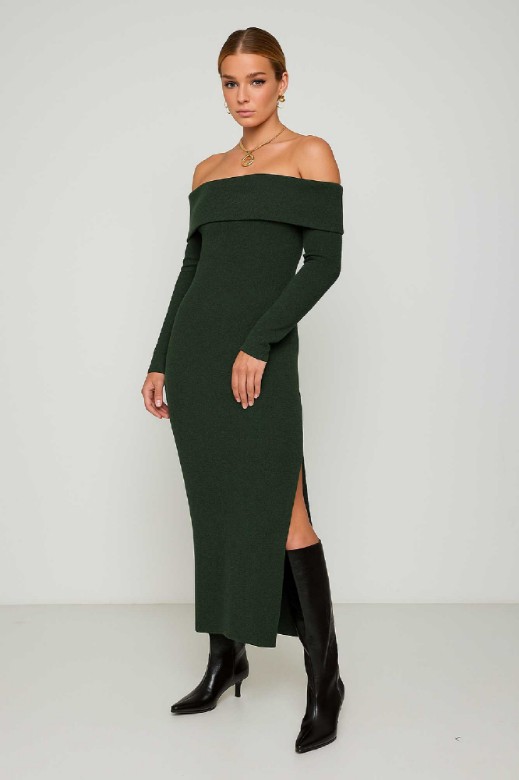Picture of Essentians Off-Shoulder Knitted Dress