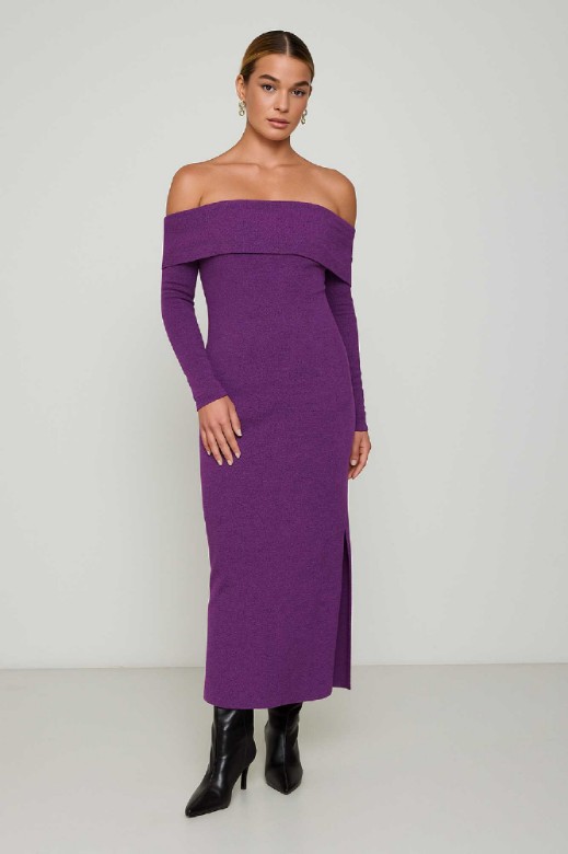 Picture of Essentians Off-Shoulder Knitted Dress