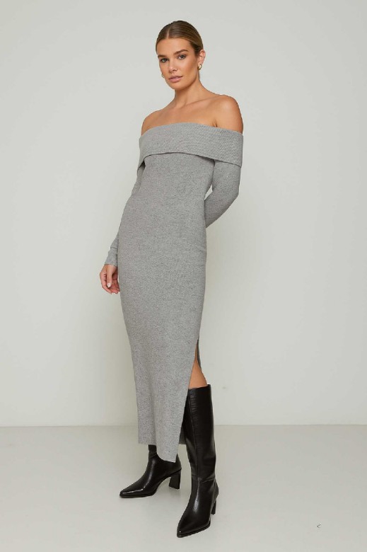 Picture of Essentians Off-Shoulder Knitted Dress