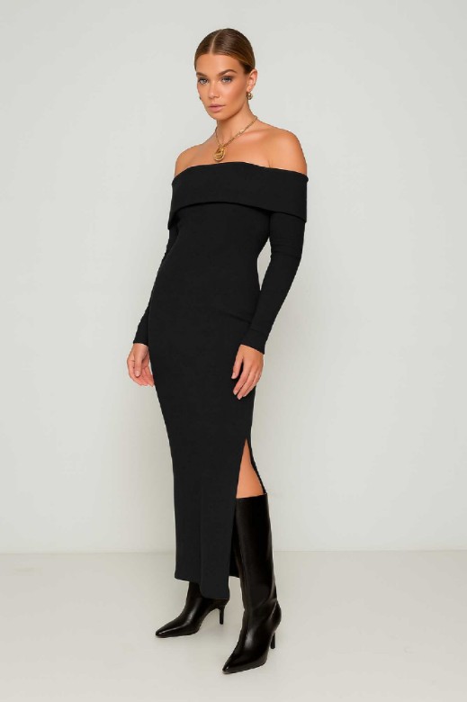 Picture of Essentians Off-Shoulder Knitted Dress