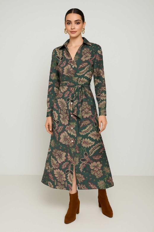 Picture of Printed satin maxi dress with belt
