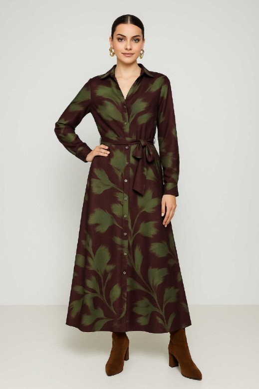 Picture of Printed satin maxi dress with belt