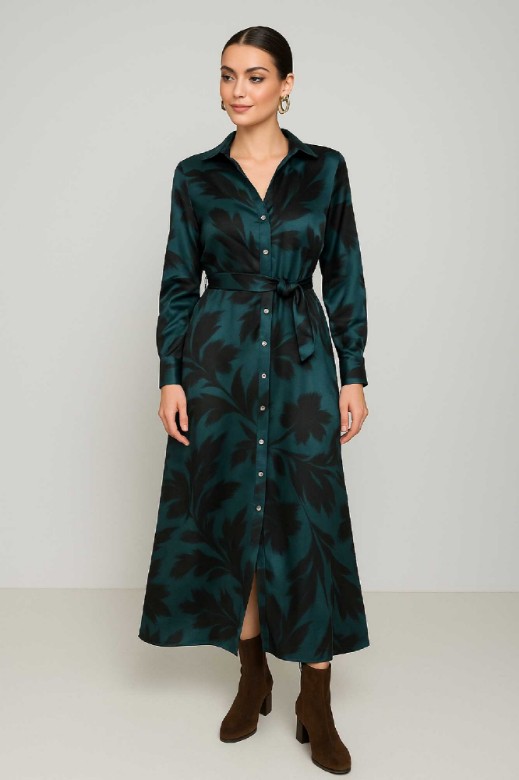 Picture of Printed satin maxi dress with belt
