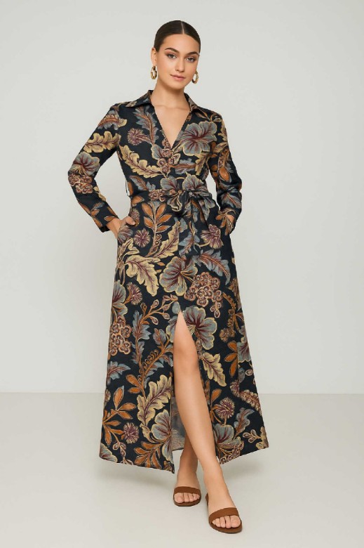 Picture of Printed satin maxi dress with belt