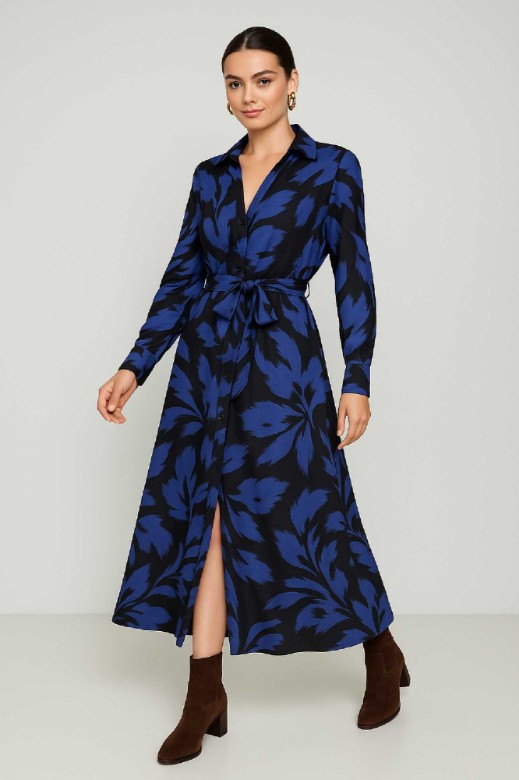 Picture of Printed satin maxi dress with belt