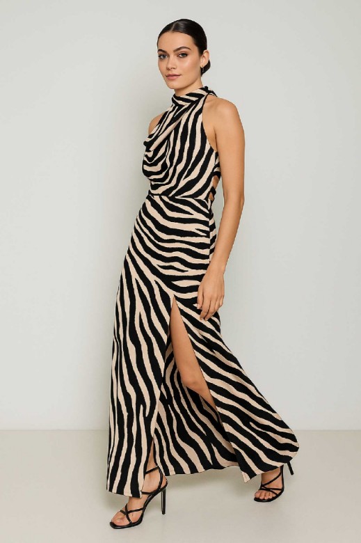 Picture of Printed satin maxi dress with draped neckline