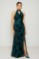 Picture of Printed satin maxi dress with draped neckline