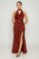 Picture of Printed satin maxi dress with draped neckline