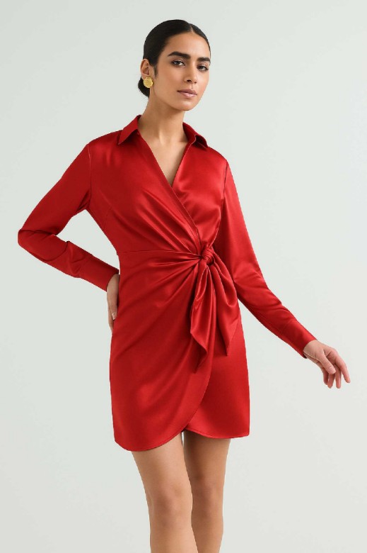 Picture of Premium satin mini wrap dress with tie