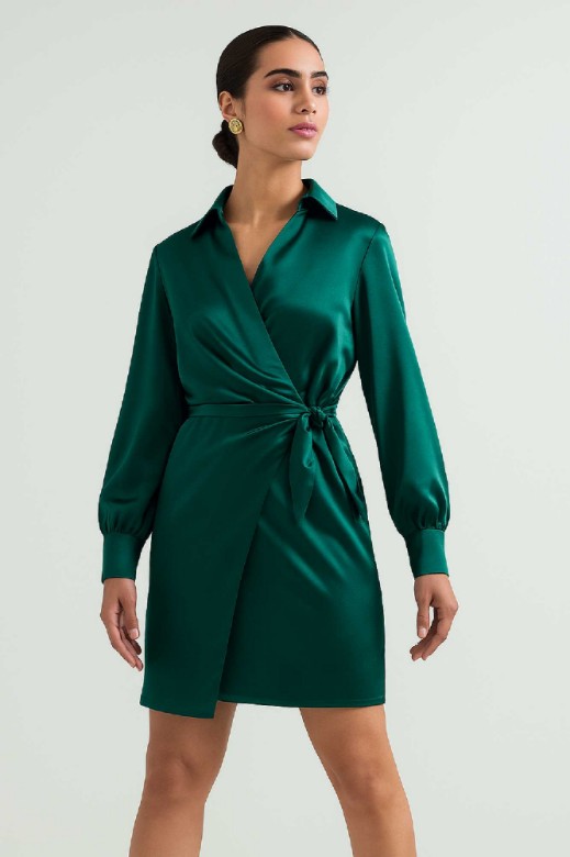 Picture of Premium satin mini wrap dress with tie