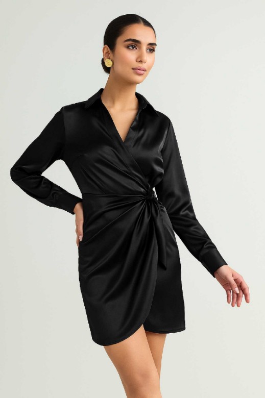 Picture of Premium satin mini wrap dress with tie