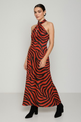 Εικόνα της Φόρεμα halter μάξι σατεν εμπριμέ