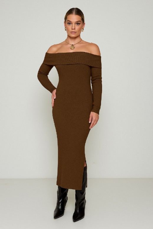 Picture of Essentians Off-Shoulder Knitted Dress