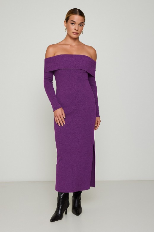 Picture of Essentians Off-Shoulder Knitted Dress