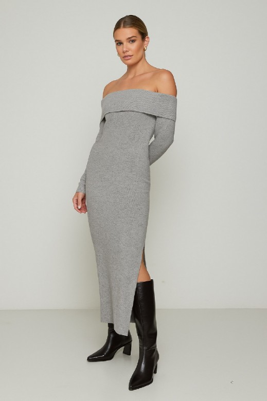 Picture of Essentians Off-Shoulder Knitted Dress