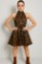 Picture of Sleeveless mini dress with high neck and belt at the waist