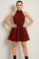 Picture of Sleeveless mini dress with high neck and belt at the waist