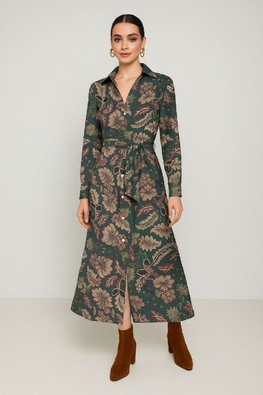 Picture of Printed satin maxi dress with belt