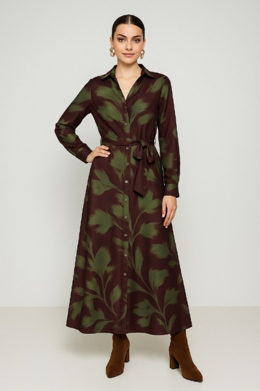 Picture of Printed satin maxi dress with belt