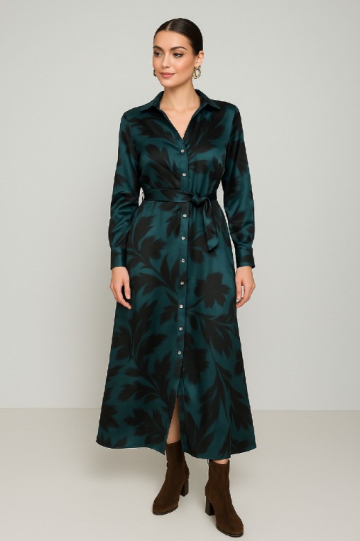 Picture of Printed satin maxi dress with belt