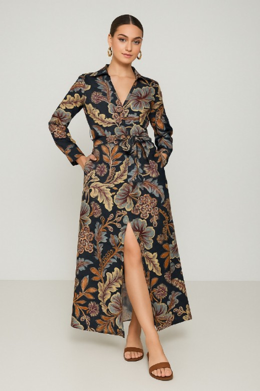 Picture of Printed satin maxi dress with belt