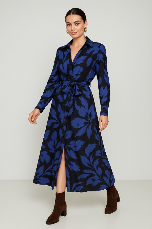 Picture of Printed satin maxi dress with belt
