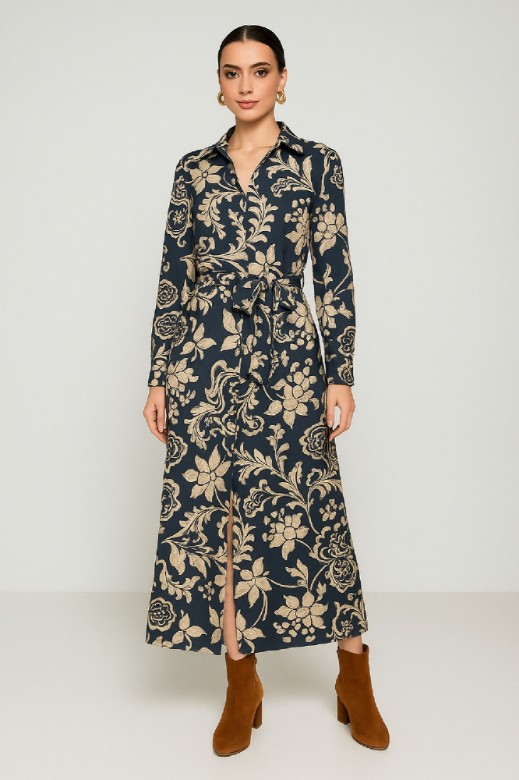 Picture of Printed satin maxi dress with belt