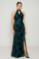 Picture of Printed satin maxi dress with draped neckline